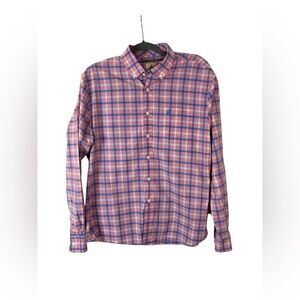Johnnie-O hanging out men’s pink and blue plaid long sleeve cotton‎ button up L